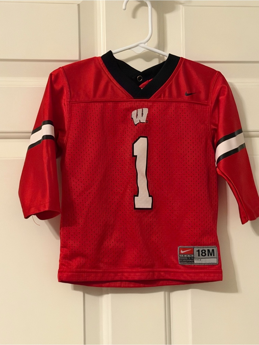 Nike Wisconsin Red Kids Football Jersey with White Number 1